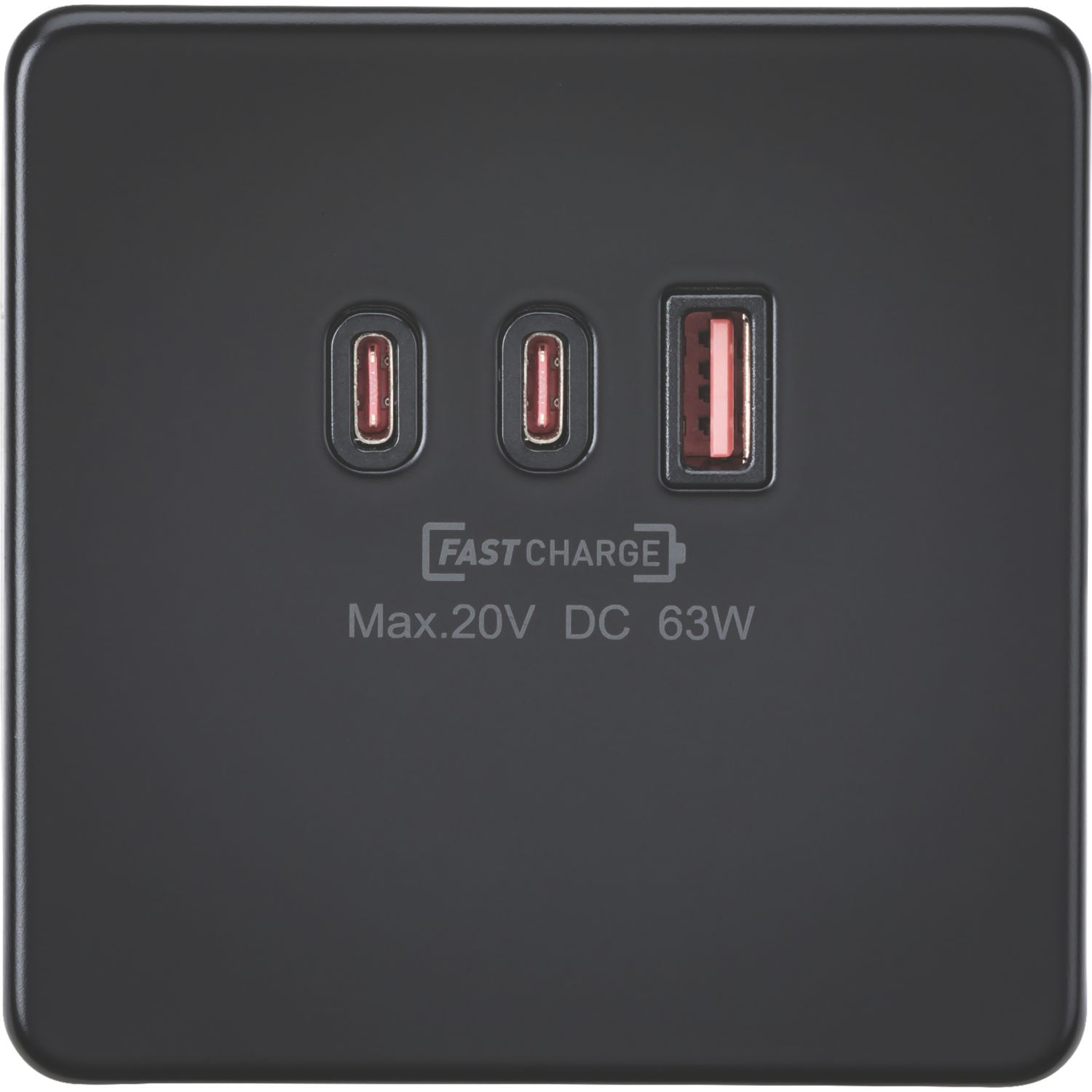 Knightsbridge 5A 63W 3-Outlet Type A & C USB Socket Matt Black with Black Inserts (537PY)