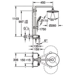 Grohe Euphoria SmartControl 260  HP Rear-Fed Exposed Chrome Thermostatic Shower System with Bath filler