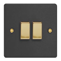 Varilight  10A 2-Gang 2-Way Light Switch  Matt Black with Colour-Matched Inserts