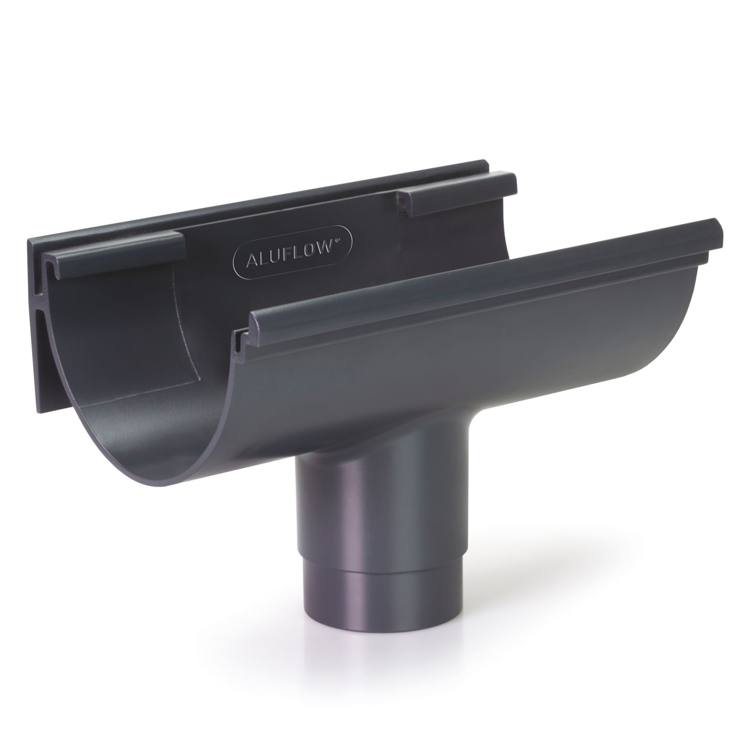 Aluflow Aluminium Half Round Gutter Deep Running Outlet Grey 115mm x 68mm (538KA)