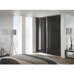 Spacepro Classic 2-Door Framed Glass Sliding Wardrobe Doors Black Frame Black Panel 1793mm x 2260mm