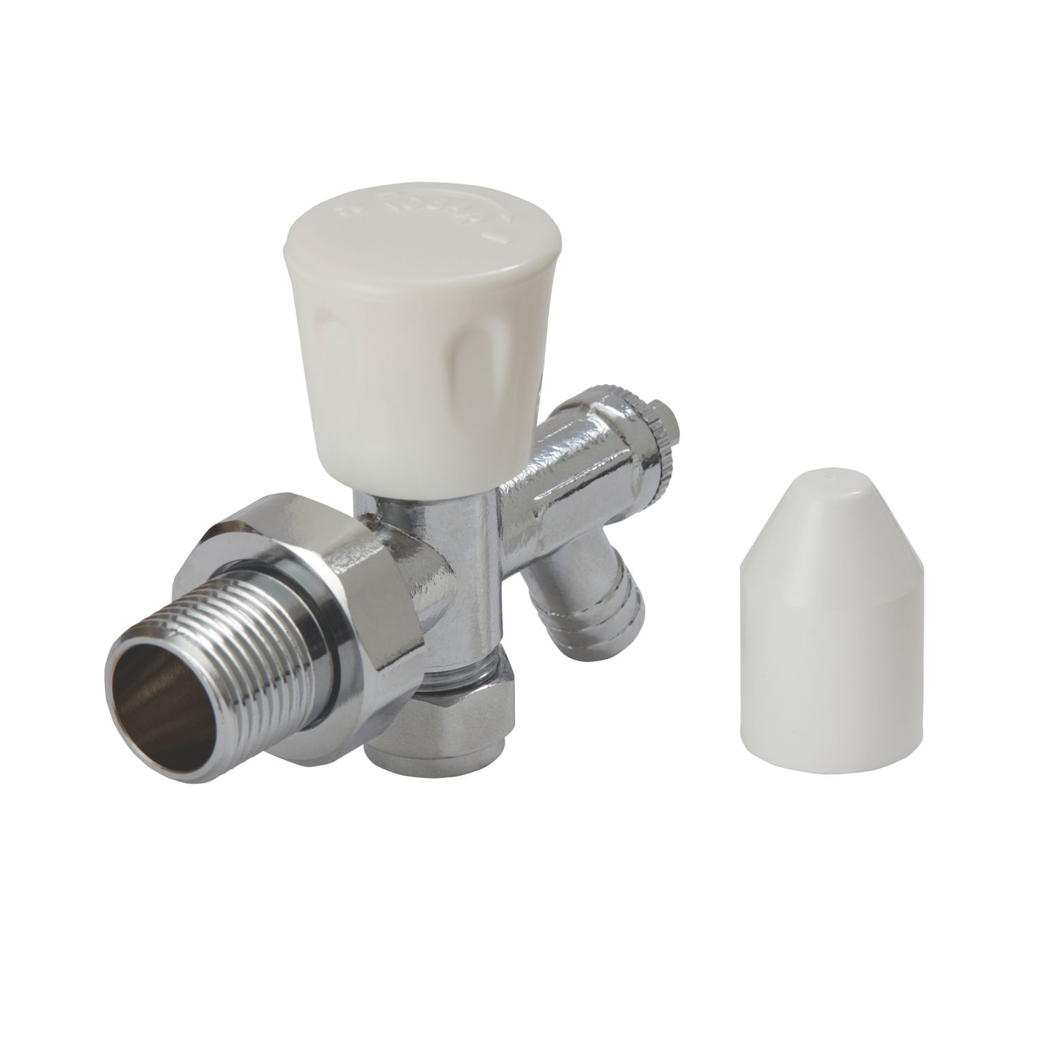 Flomasta 10mm x 21mm White/Chrome Angled Modern Manual Radiator Valve Head & Body With Drain Off (539FW)