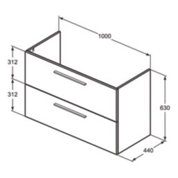 Ideal Standard i.life A Wall-Hung Vanity Unit with Black Handles & Basin Matt Quartz Grey 1000mm x 440mm x 630mm