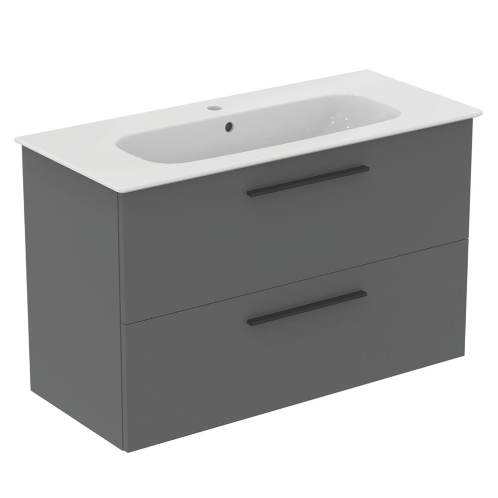 Ideal Standard i.life A Wall-Hung Vanity Unit with Black Handles & Basin Matt Grey 1000mm x 440mm x 630mm