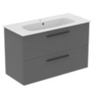 Ideal Standard i.life A Wall-Hung Vanity Unit with Black Handles & Basin Matt Quartz Grey 1000mm x 440mm x 630mm