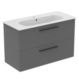 Ideal Standard i.life A Wall-Hung Vanity Unit with Black Handles & Basin Matt Quartz Grey 1000mm x 440mm x 630mm