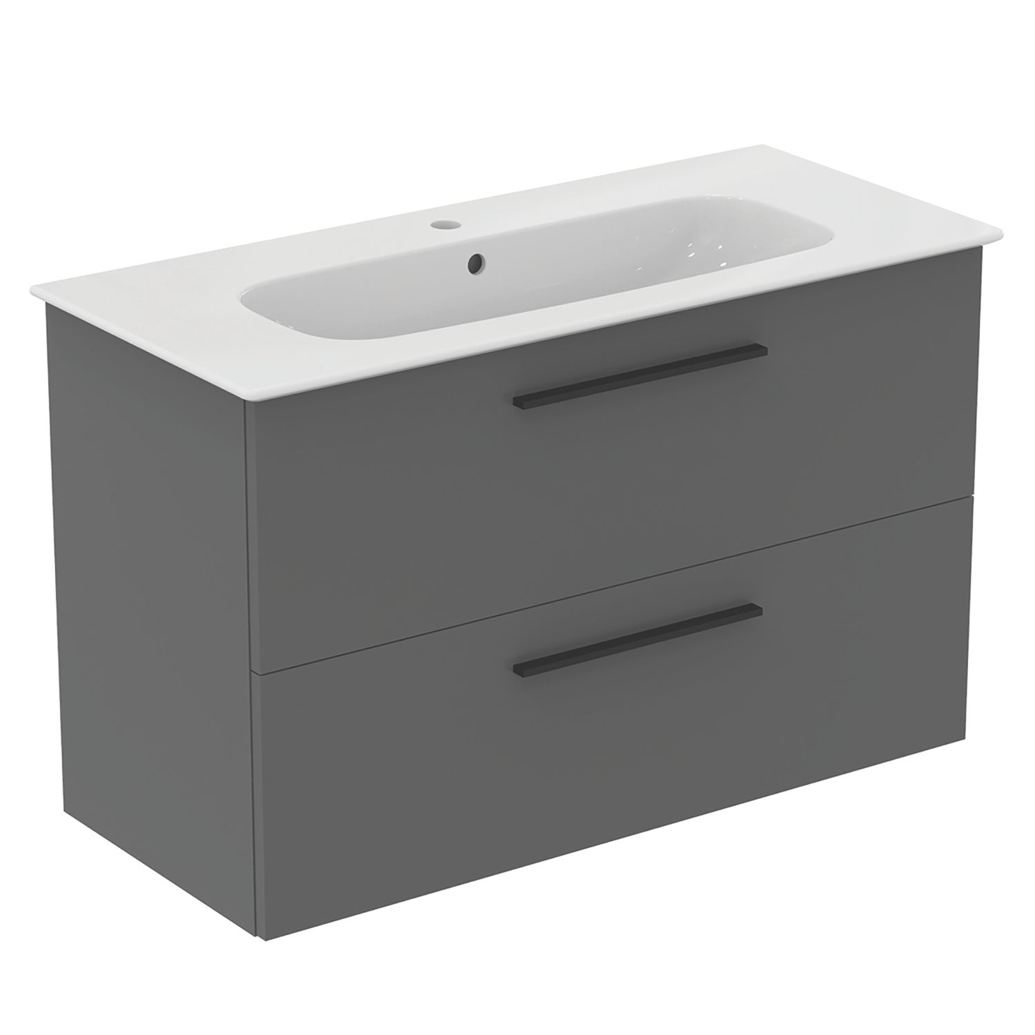 Ideal Standard i.life A Wall-Hung Vanity Unit with Black Handles & Basin Matt Quartz Grey 1000mm x 440mm x 630mm (540HM)