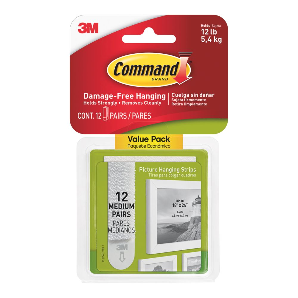 Command Self-Adhesive Picture Hanging Strips Large 12 Pack - Screwfix