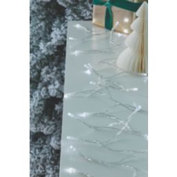 120  Battery LED Indoor & Outdoor Ice White String Christmas Lights with Clear Cable