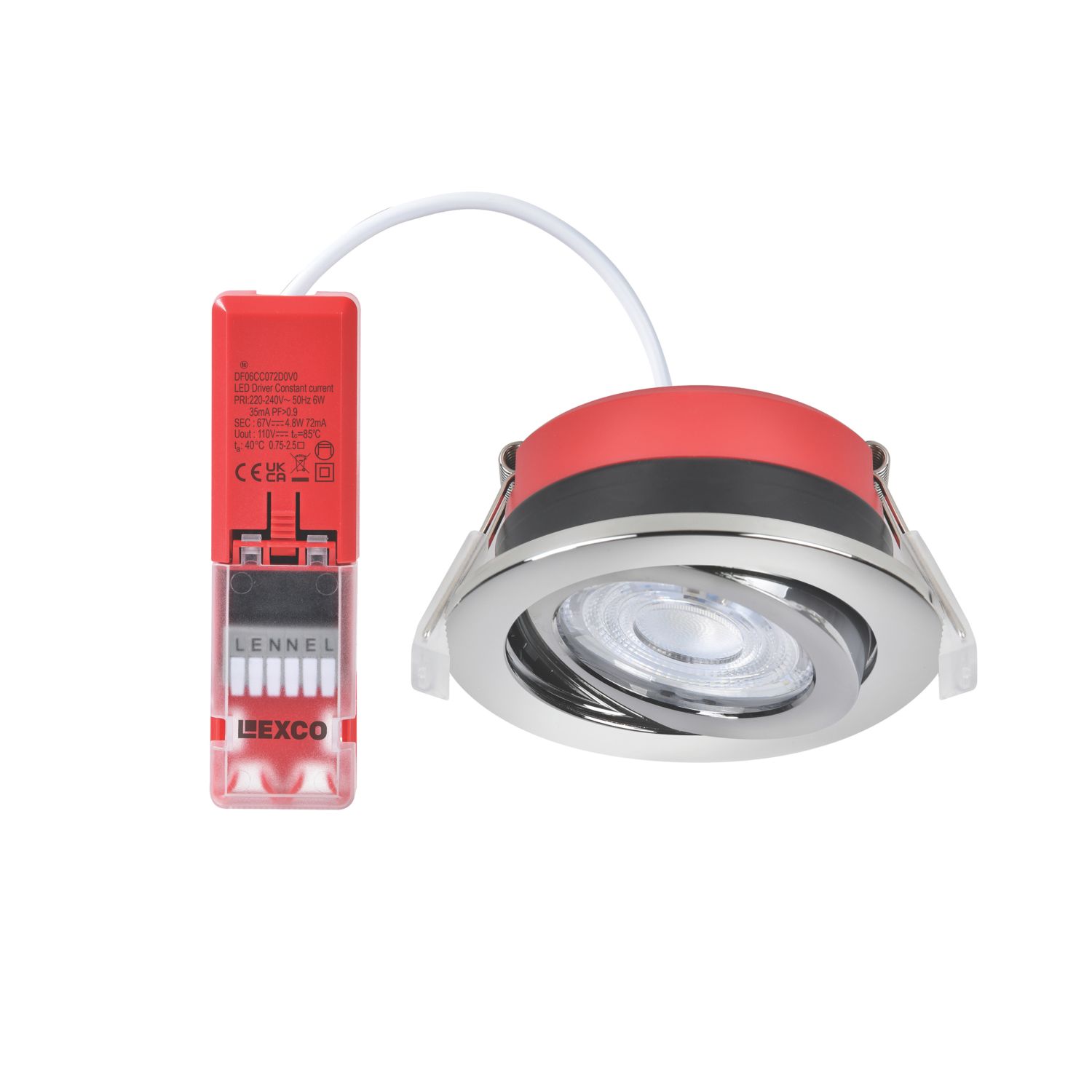 Lexco Tania Tilt Fire Rated LED Downlight Polished Chrome 6W 600lm (540RE)