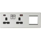 Knightsbridge SFR992LBC 13A 2-Gang DP Combination Plate + 4.0A 18W 2-Outlet Type A & C USB Charger Brushed Chrome with Black Inserts