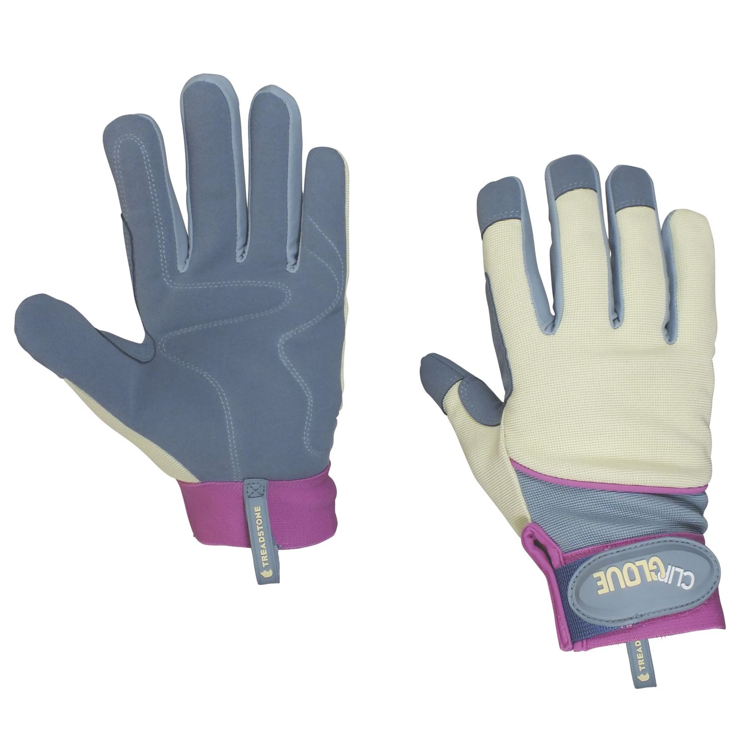 Clip Glove Womens Synthetic Leather Gardening Gloves Blue / Cream Small (540YE)