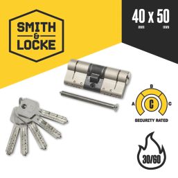 Smith & Locke Fire Rated 3 Star Diamond Thumbturn Cylinder Lock 50-40 (90mm) Satin Nickel