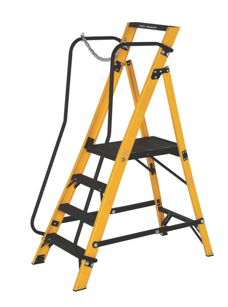 Werner Megastep Fibreglass 4-Tread Platform Ladder  With Handrail 0.85m