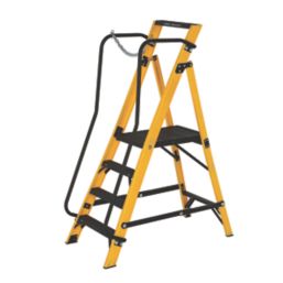 Werner Fibreglass 1.7m 4 Step Platform Step Ladder With Handrail