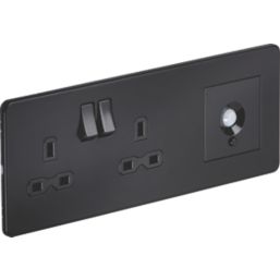 Knightsbridge  13A 2-Gang DP Combination Plate Matt Black with Black Inserts