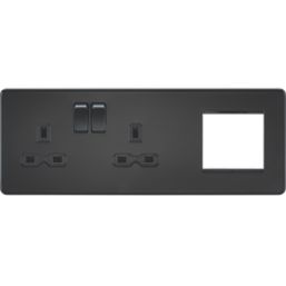 Knightsbridge  13A 2-Gang DP Combination Plate Matt Black with Black Inserts