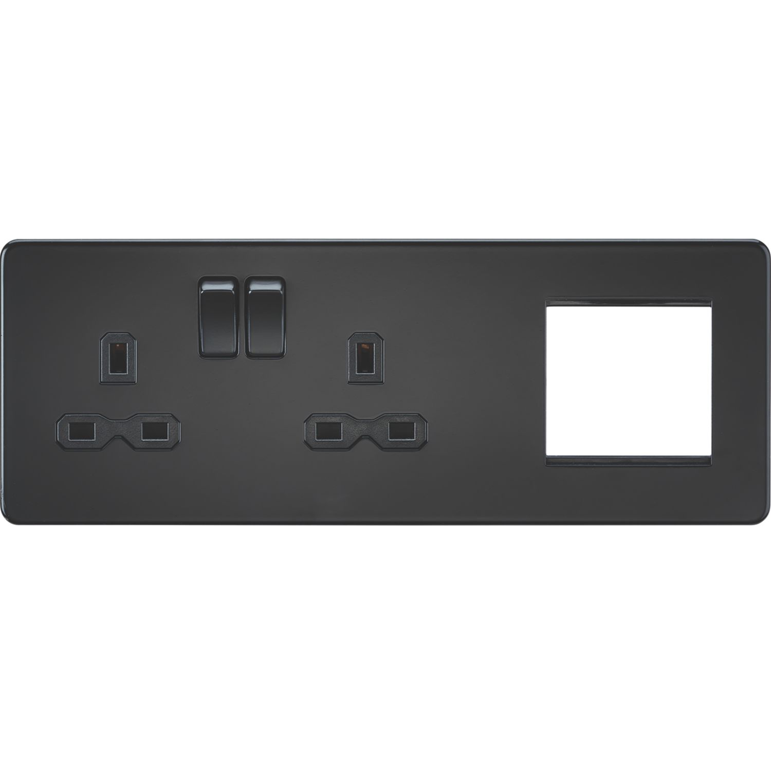 Knightsbridge 13A 2-Gang DP Combination Plate Matt Black with Black Inserts (541VF)