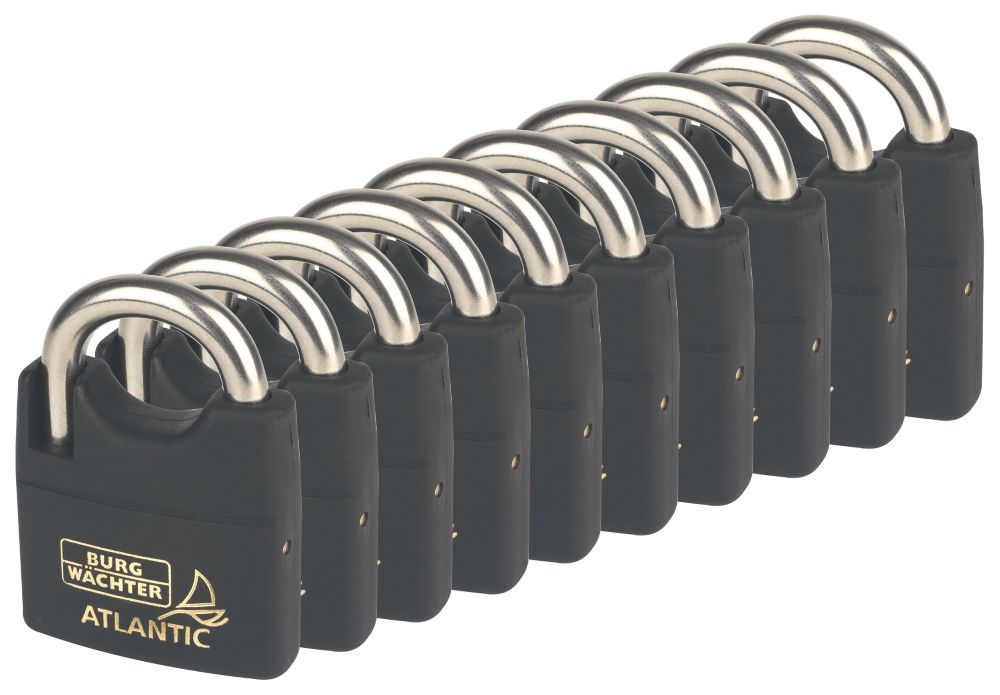 Burg-Wachter  Brass Keyed Alike Water-Resistant   Black Padlocks 50mm 10 Pack