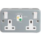 Knightsbridge  13A 2-Gang DP Switched Metal Clad Passive Type A RCD Socket with White Inserts