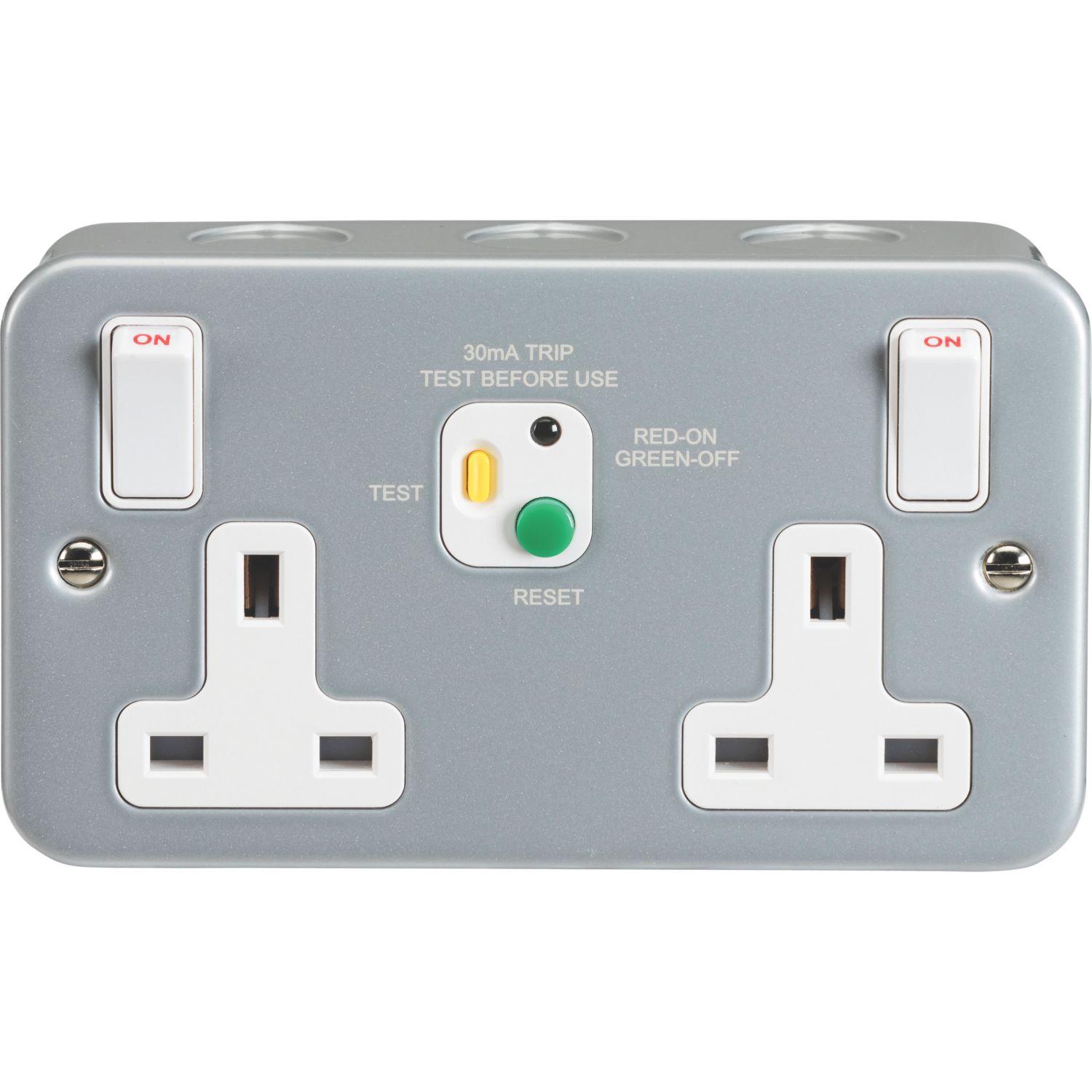 Knightsbridge 13A 2-Gang DP Switched Metal Clad Passive Type A RCD Socket with White Inserts (541YA)