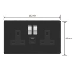 Varilight  13A 2-Gang 1P+N Switched Socket + 4A 20W 2-Outlet Type A & C USB Charger Jet Black with Black Inserts