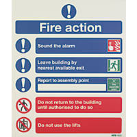 Nite-Glo  Photoluminescent "Fire Action Notice" Sign 350 x 250mm