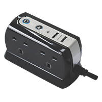 Masterplug 13A 4-Gang Unswitched Surge-Protected Extension Lead + 2.1A 2G Type A USB Charger 1m