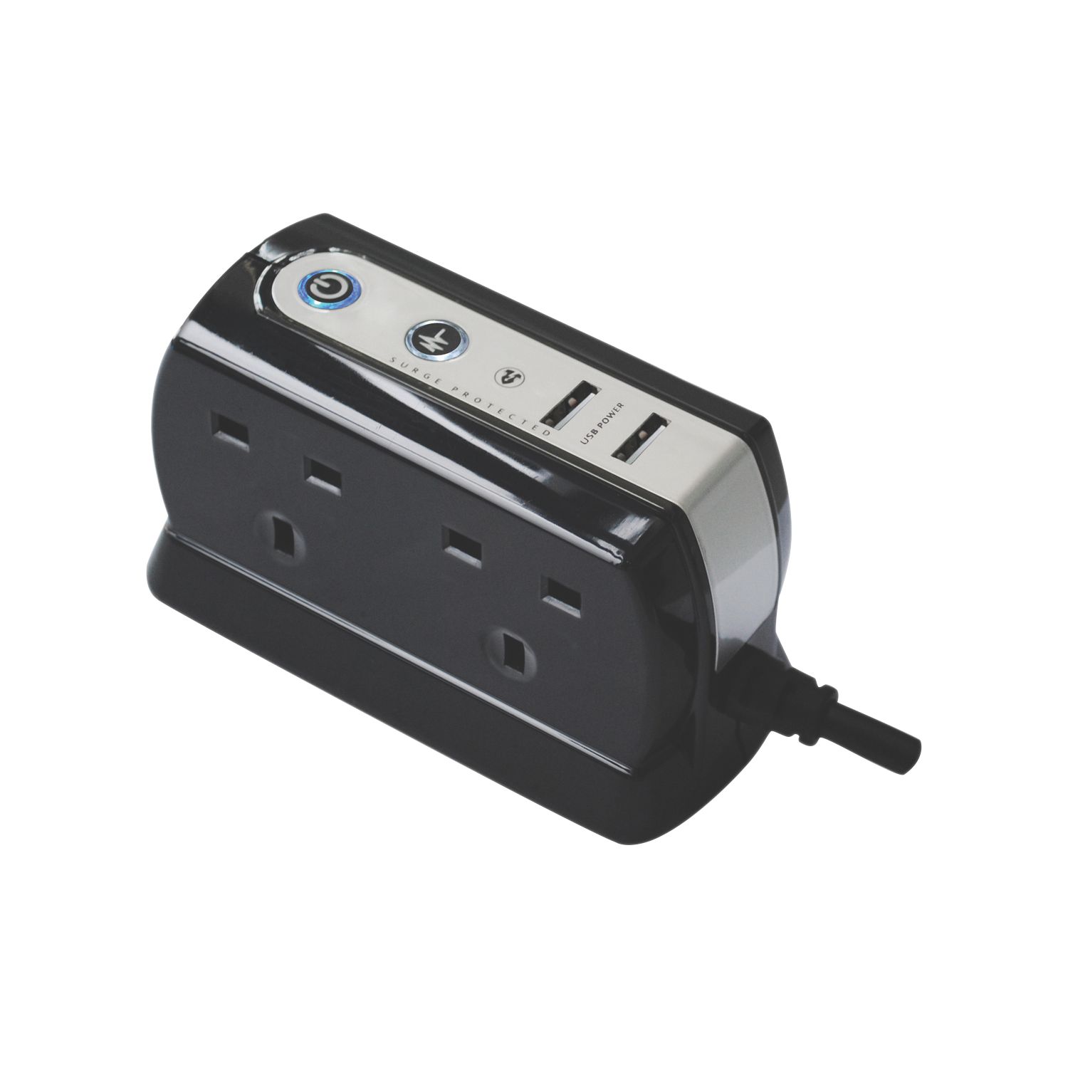 Masterplug 13A 4-Gang Unswitched Surge-Protected Extension Lead + 2.1A 2-Outlet Type A USB Charger Gloss Black 1m (5427G)