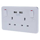 Schneider Electric Lisse 2.1A 2-Gang SP Switched Socket + 2.1A 2-Outlet Type A USB Charger White