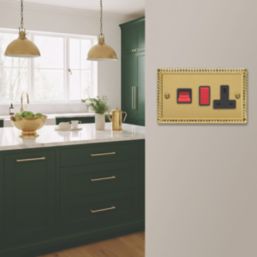 Varilight  45A 2-Gang 2-Pole Cooker Switch & 13A DP Switched Socket Georgian Brass  with Black Inserts
