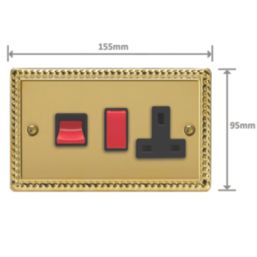Varilight  45A 2-Gang 2-Pole Cooker Switch & 13A DP Switched Socket Georgian Brass  with Black Inserts