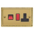 Varilight  45A 2-Gang 2-Pole Cooker Switch & 13A DP Switched Socket Georgian Brass  with Black Inserts