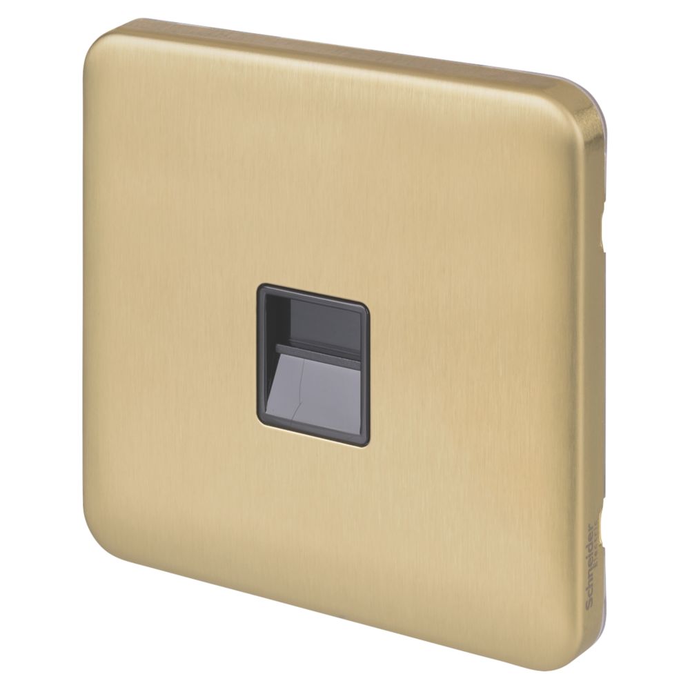 Schneider Electric Lisse Screwless Deco GGBL3080BSB Prise de courant simple sans interrupteur, broche ronde, 5 A, laiton satiné avec insert noir