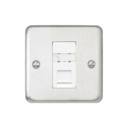 MK Contoura 1-Gang Master Telephone Socket Brushed Stainless Steel with White Inserts