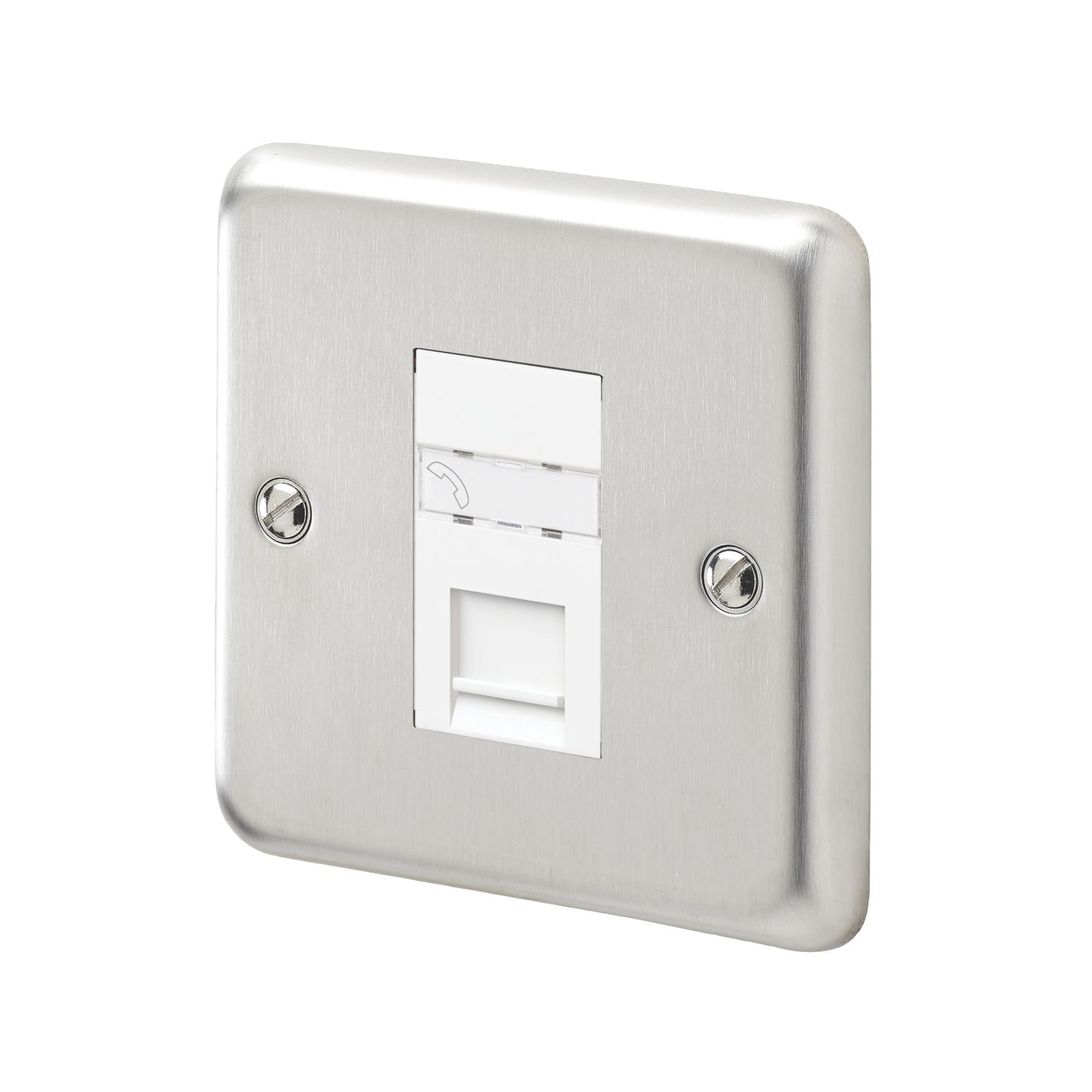 MK Contoura 1-Gang Master Telephone Socket Brushed Stainless Steel with White Inserts (542RG)