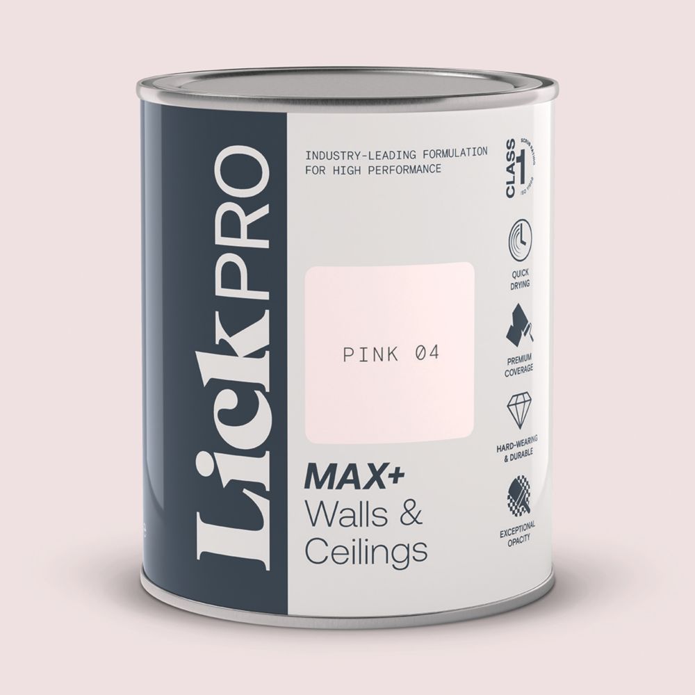 LickPro Max+ 1Ltr Pink 04 Matt Emulsion Paint - Screwfix