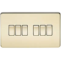 Knightsbridge SF4200PB 10AX 6-Gang 2-Way Light Switch  Polished Brass