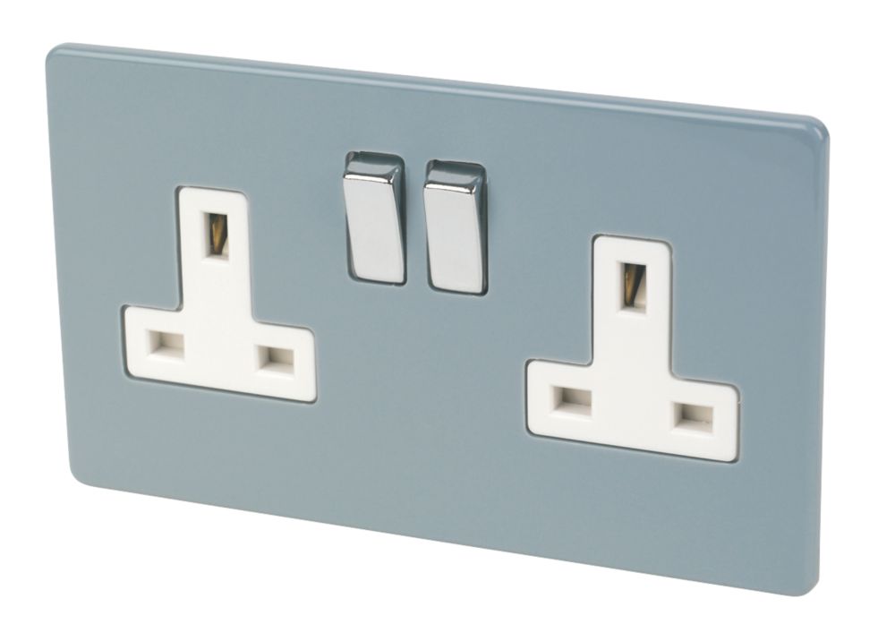 Varilight 13AX 2-Gang DP Switched Plug Socket Sky Blue with White ...