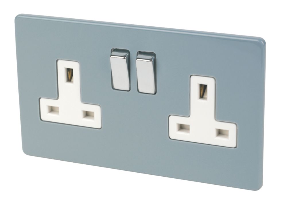 Varilight  13AX 2-Gang DP Switched Plug Socket Sky Blue  with White Inserts