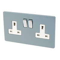 Varilight  13AX 2-Gang DP Switched Plug Socket Sky Blue  with White Inserts
