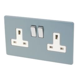 Varilight  13AX 2-Gang DP Switched Plug Socket Sky Blue  with White Inserts