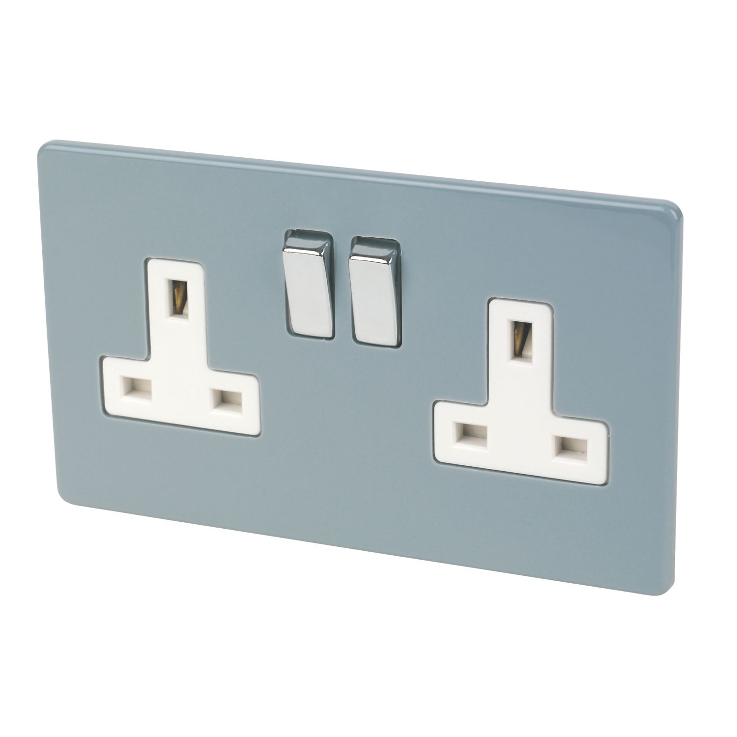 Varilight 13AX 2-Gang DP Switched Plug Socket Sky Blue with White Inserts (5432F)
