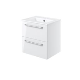 Ohio 2-Drawer Bathroom Vanity Unit with Ceramic Basin Gloss White 510mm x 390mm x 518mm
