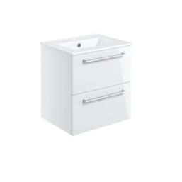 Ohio 2-Drawer Bathroom Vanity Unit with Ceramic Basin Gloss White 510mm x 390mm x 518mm