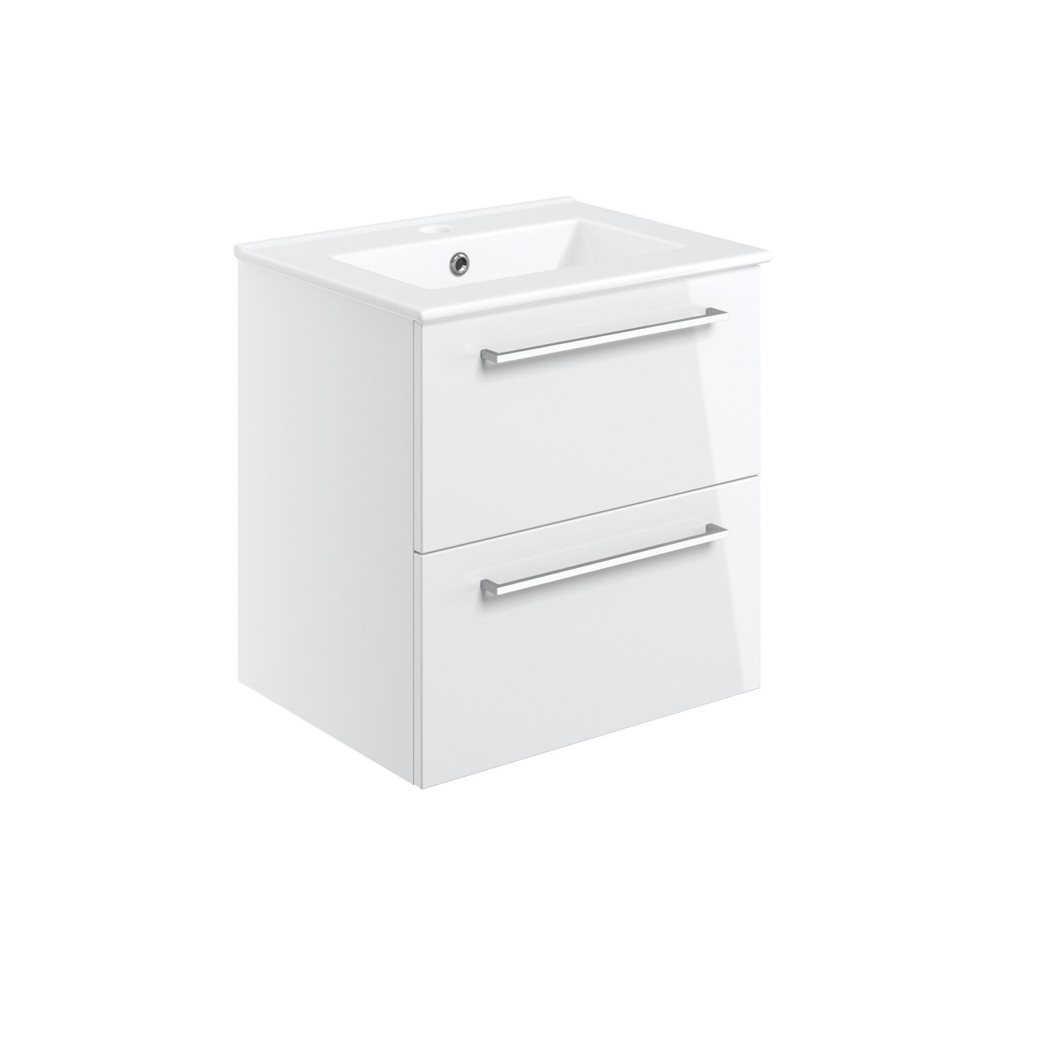 Ohio 2-Drawer Bathroom Vanity Unit with Ceramic Basin Gloss White 510mm x 390mm x 518mm (543AE)