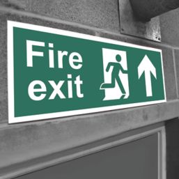 Essentials  Non Photoluminescent "Fire Exit Man Up Arrow" Sign 150mm x 400mm