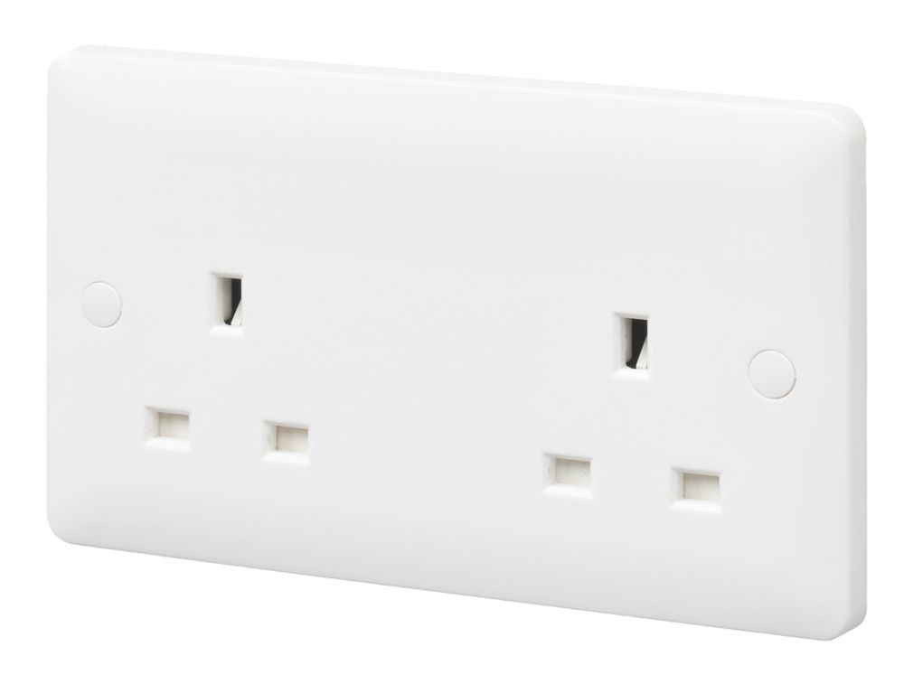 MK Base 13A 2-Gang Unswitched Socket White with White Inserts
