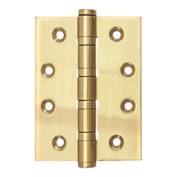 Smith & Locke Polished Brass  Ball Bearing Hinges 100mm x 74.5mm 2 Pack