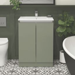Newland  Double Door Floor Standing Vanity Unit with Basin Matt Sage Green 600mm x 450mm x 840mm